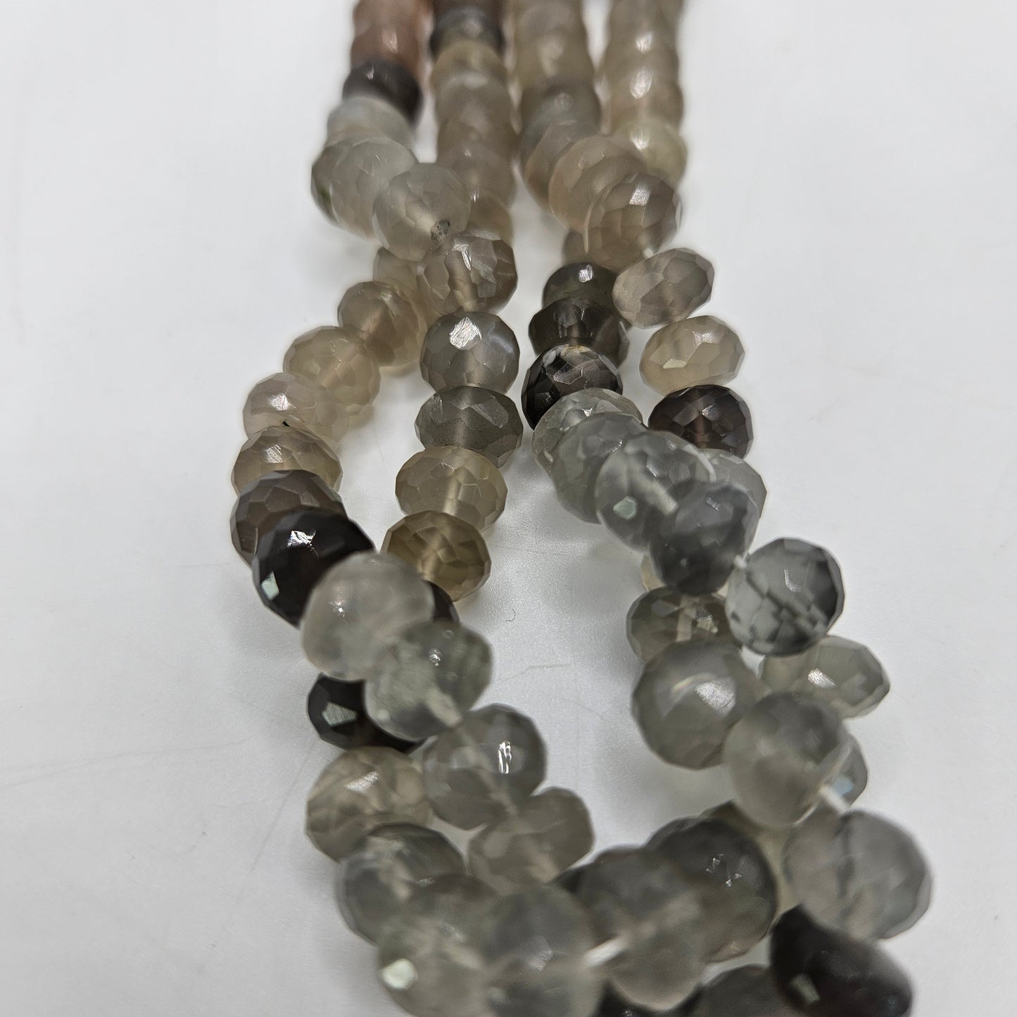 8mm Faceted Gray Moonstone Rondelle Bead Strand