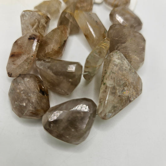 10-18mm Faceted Gold Rutilated Quartz Chunk Bead Strand
