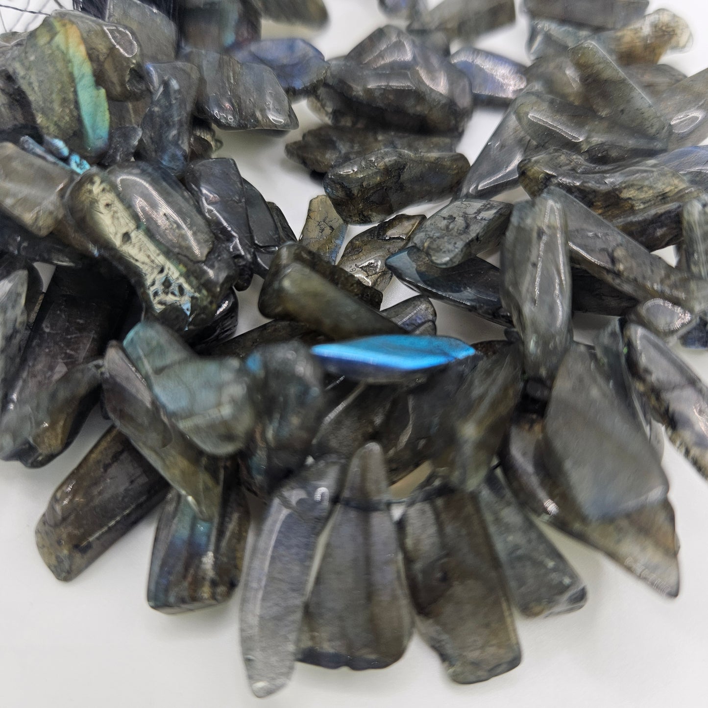 12mm Labradorite Chip Top Drill Bead Strand