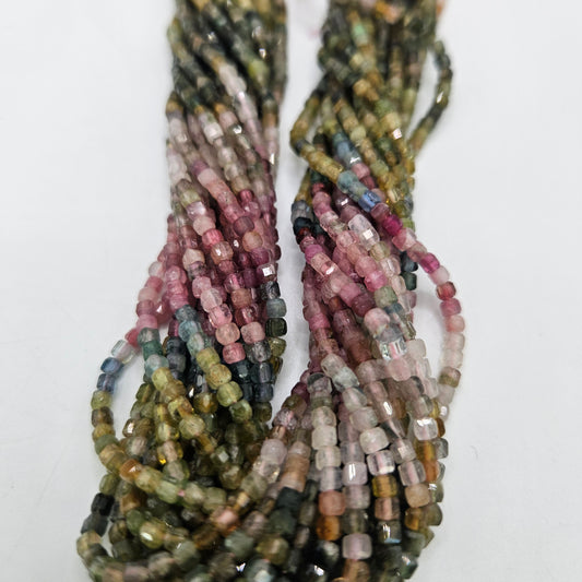 3mm Faceted Watermelon Tourmaline Cube Bead Strand