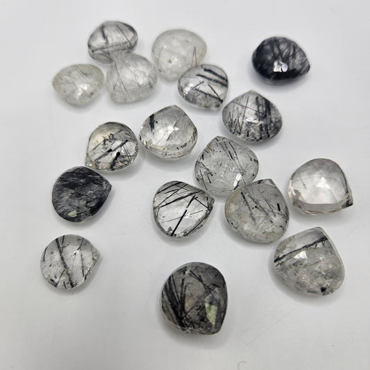 10mm Faceted Tourmalinated Large Top Drill Single Bead