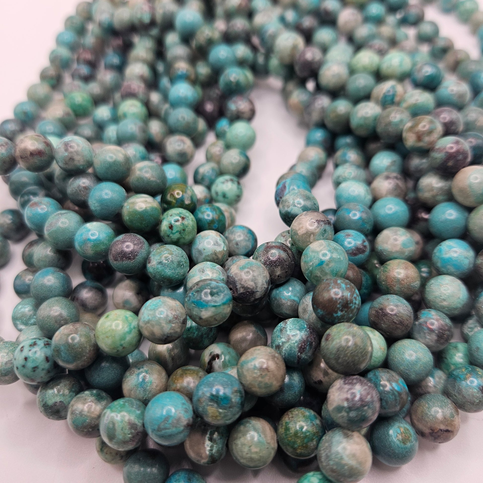 Unique 10mm Purple Burma Jade Round Bead Strand.