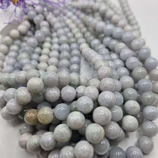 Unique 10mm Purple Burma Jade Round Bead Strand.
