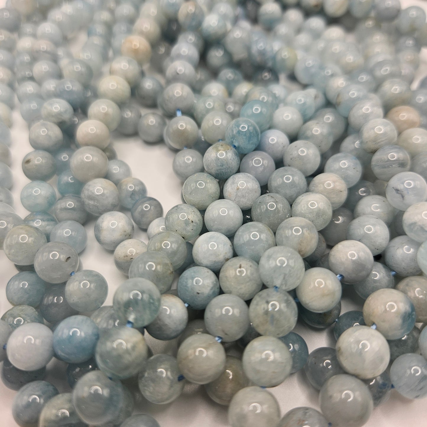9mm Aquamarine Round Bead Strand.