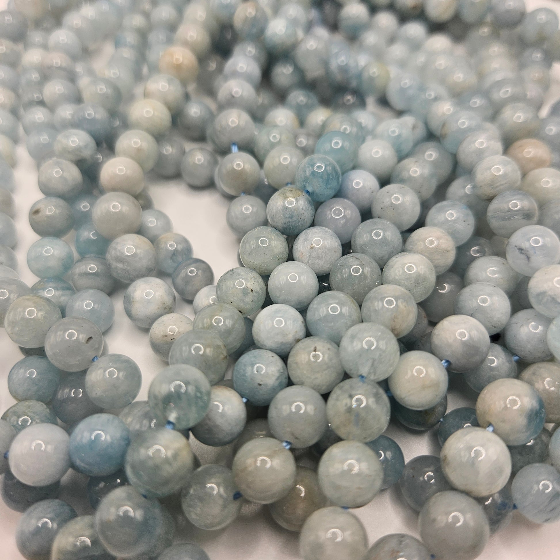 9mm Aquamarine Round Bead Strand.