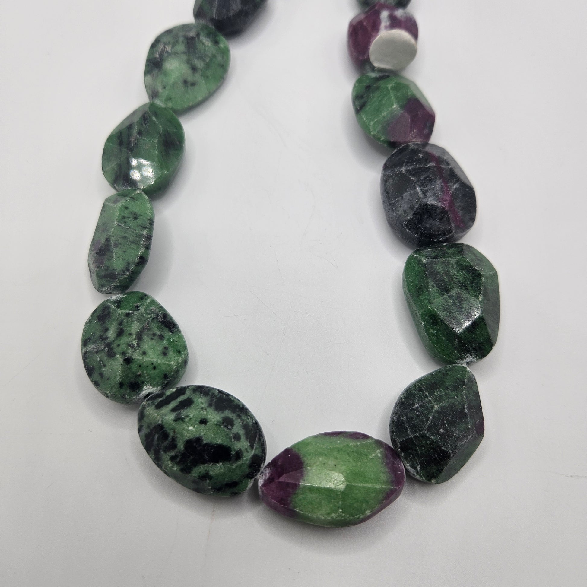 Unique 25mm Faceted Ruby Zoisite Chunk Single Bead.