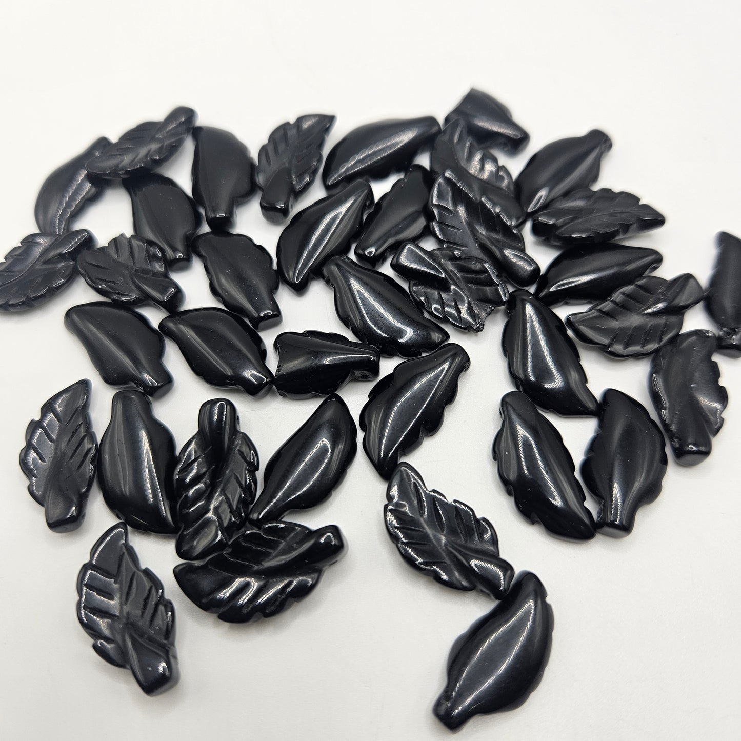 8x20mm Black Onyx Carved Leaf Single Bead.