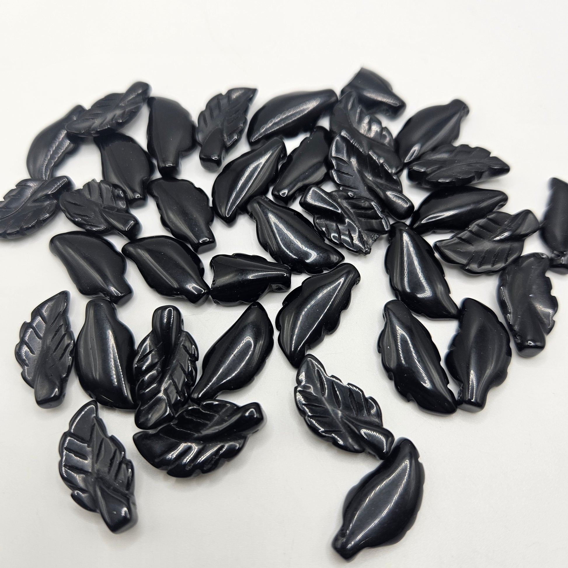 8x20mm Black Onyx Carved Leaf Single Bead.