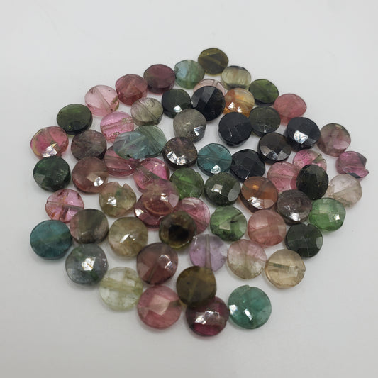 6mm Faceted Watermelon Tourmaline Flat, Round Bead