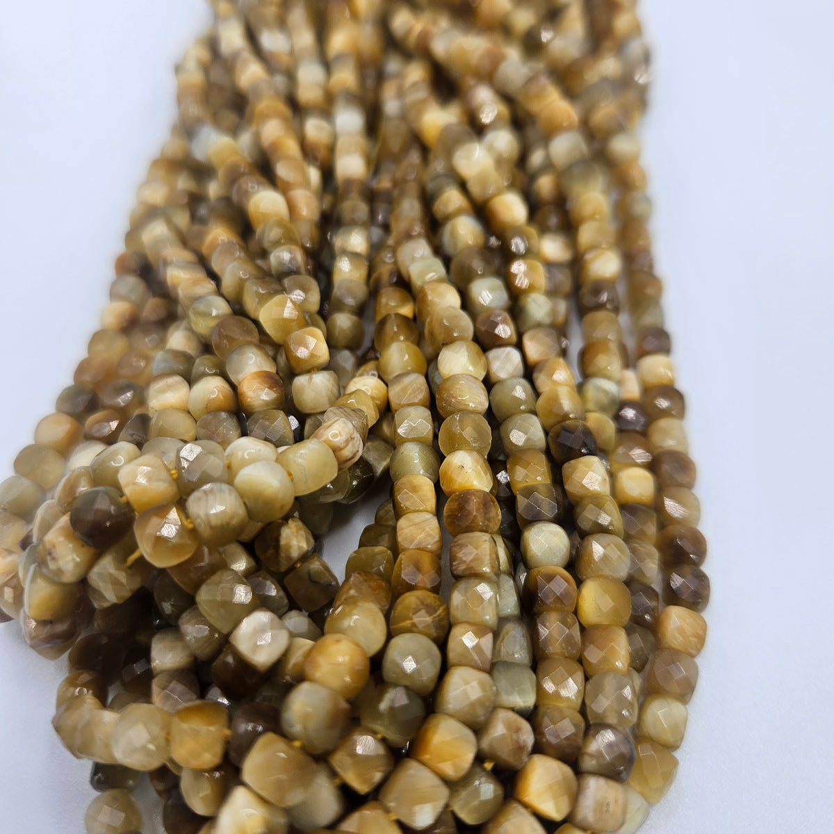 4mm Faceted Yellow Tiger Eye Cube Bead Strand