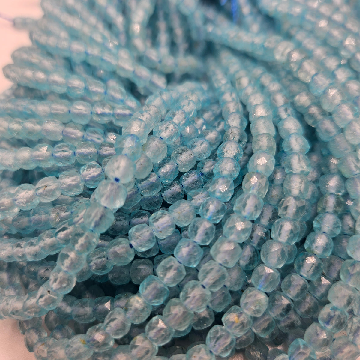 5mm Faceted Apatite Cube Bead Strand