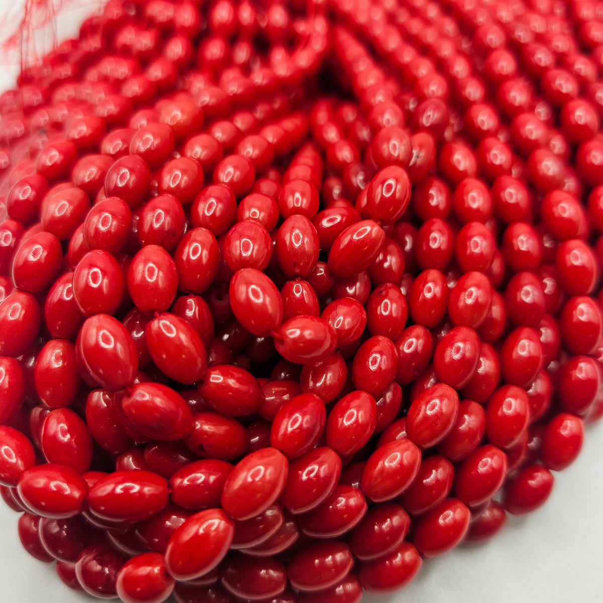 6x8mm Dyed Red Coral Round Tube Bead Strand