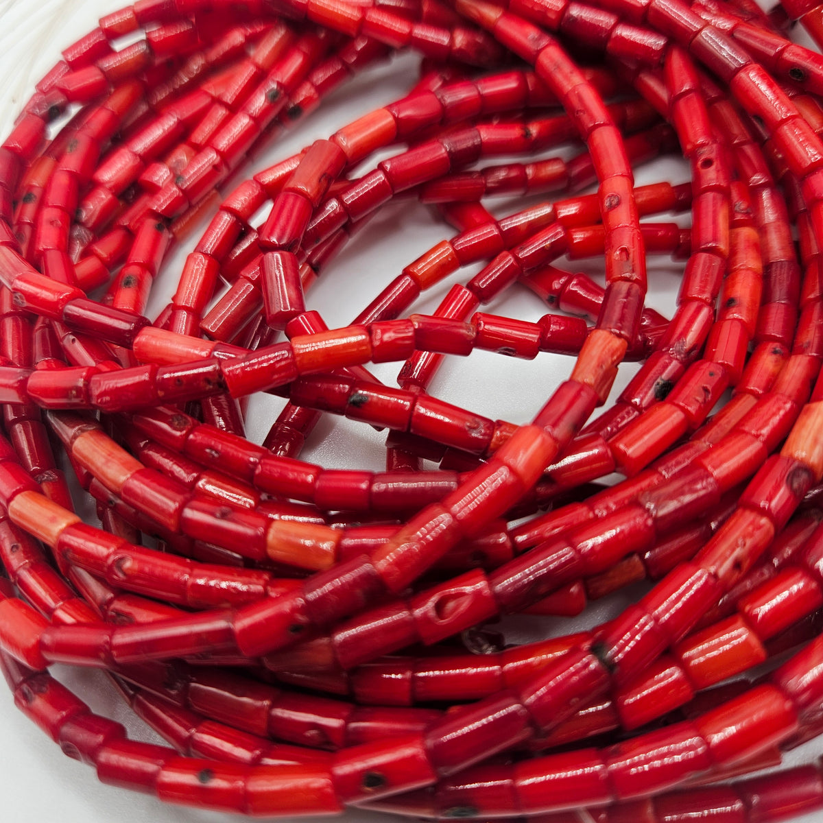 6x8mm Dyed Red Coral Tube Bead Strand
