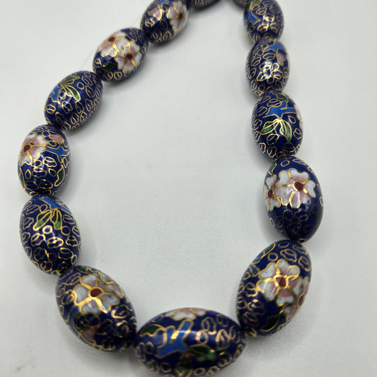 20mm Blue Floral Oval Metal Beads.