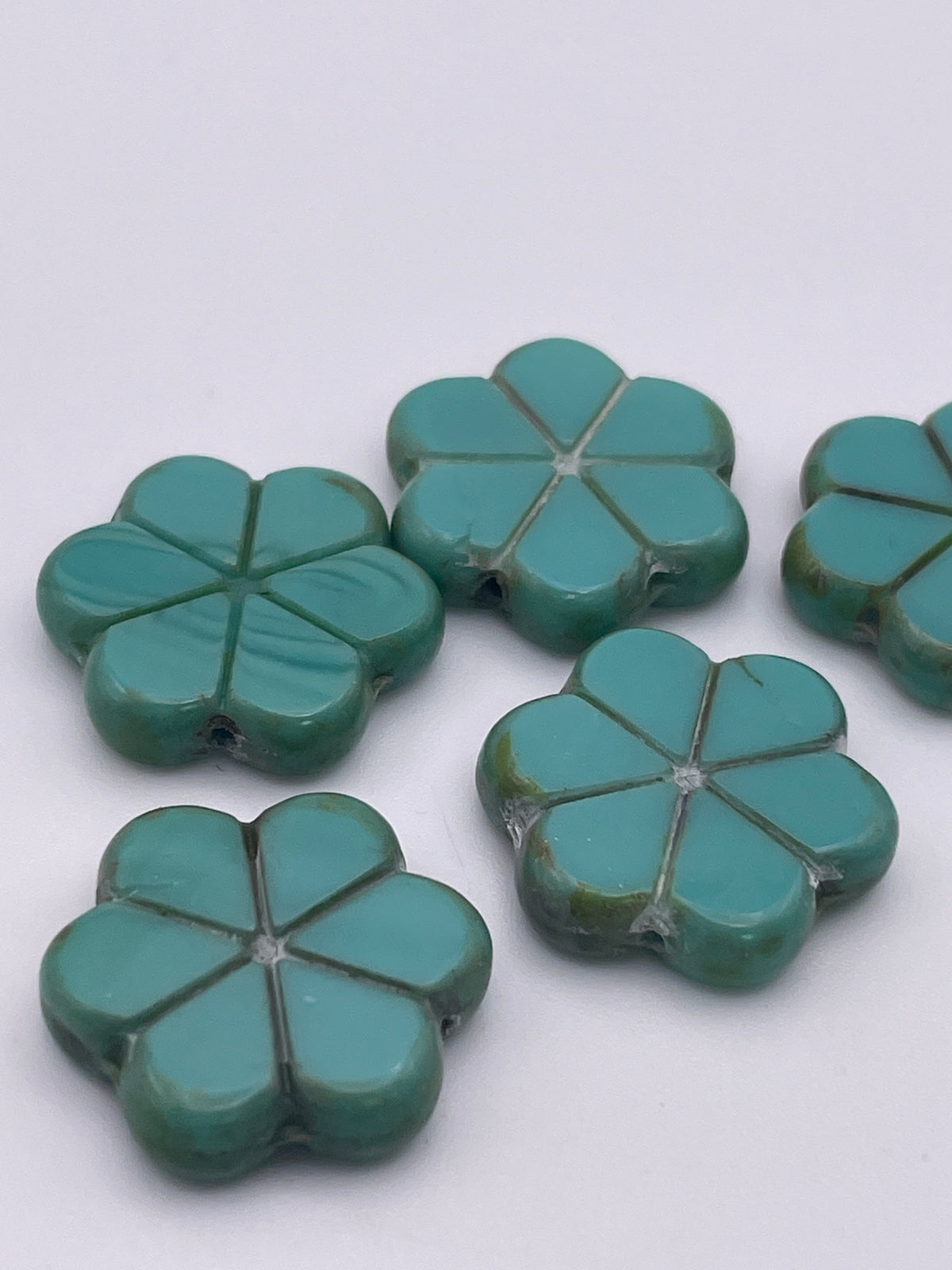20mm Teal Flower Czech Single Bead.