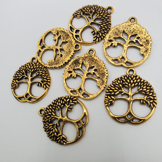 22mm Pewter Antique Gold Tree Charm.