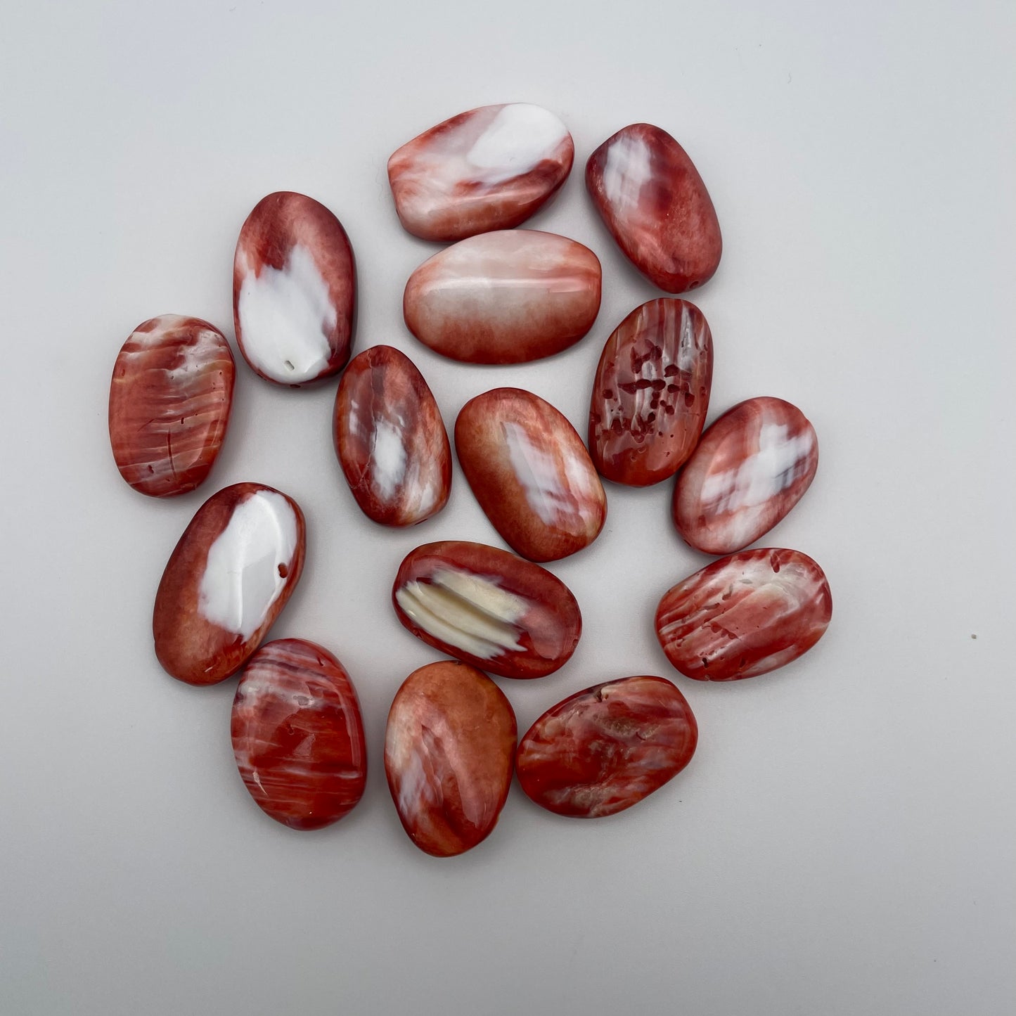 25mm Red Spiny Oyster Oval Coin Smooth Single Bead.