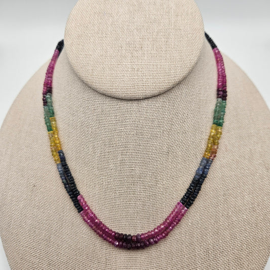 2mm-3mm Multi-Colored Sapphire Faceted Rondelle Bead Strand.