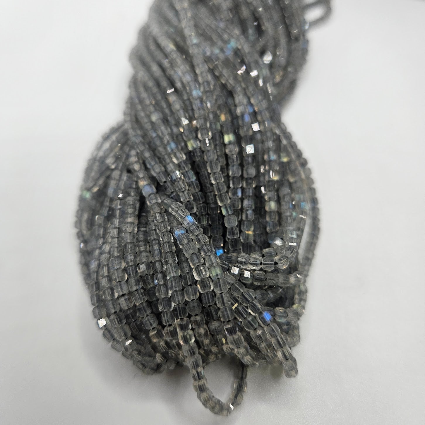 2mm Labradorite Square Faceted Strand.