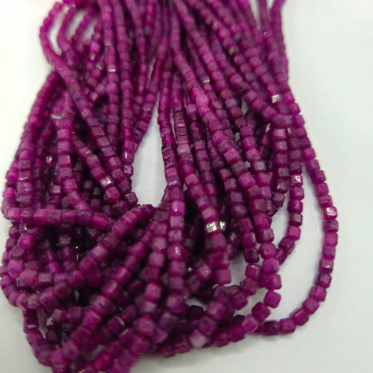 2mm Ruby Corundom Faceted Cube Bead Strand.