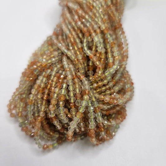 2mm Sunstone Green and Orange Faceted Strand.