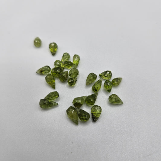 3 by 5mm faceted peridot briolette peridot single bead.