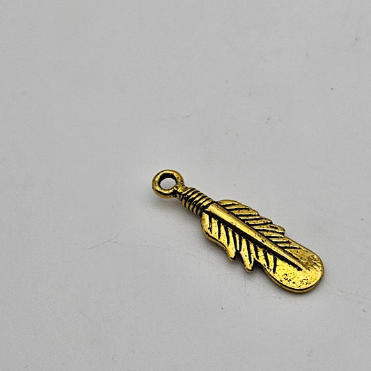 30mm Gold Colored Pewter Feather Charm.
