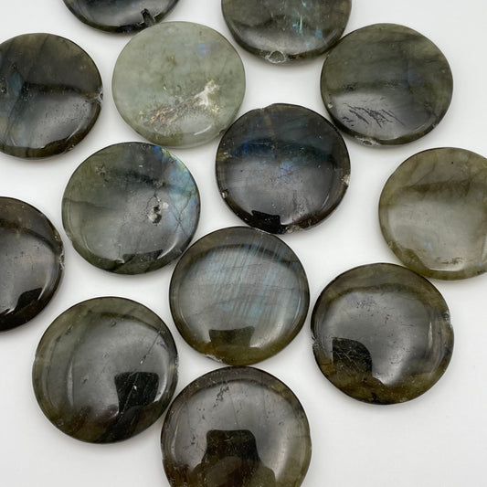 30mm Labradorite Coin Smooth Single Bead.