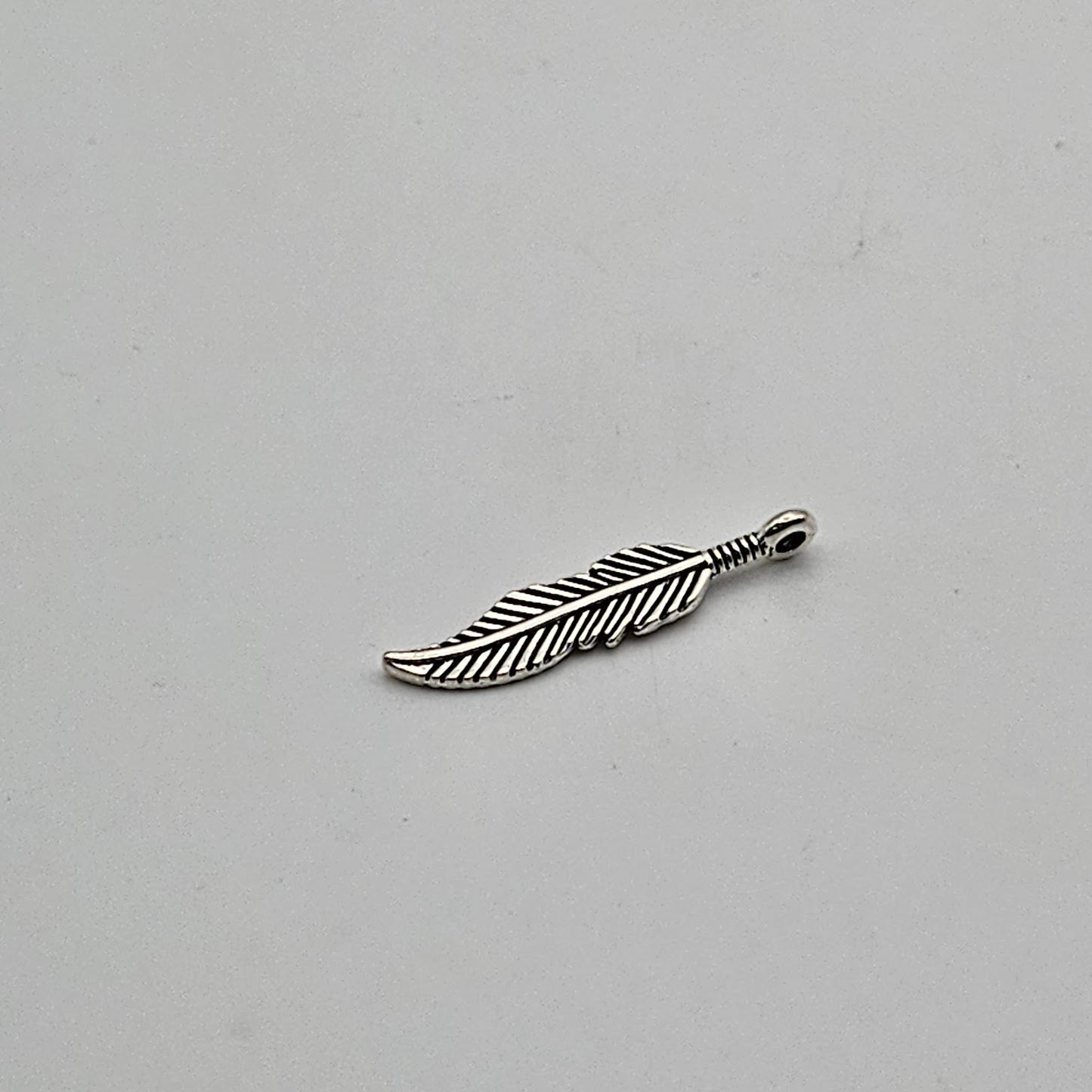 30mm Silver Colored Pewter Feather Charm.