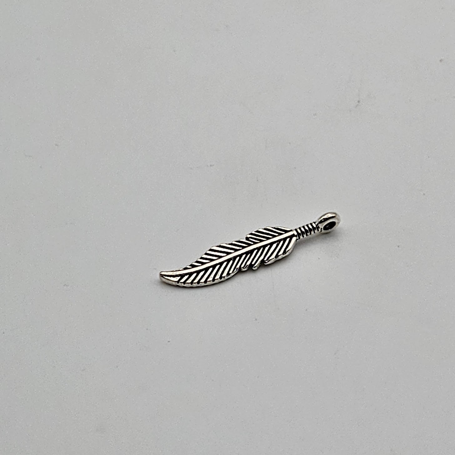 30mm Silver Colored Pewter Feather Charm.