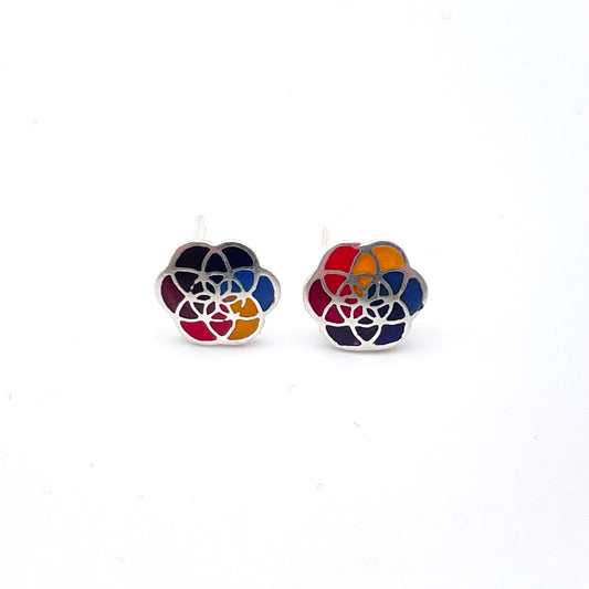 Inlay Mandala Mini Stud Earrings Peruvian Silver