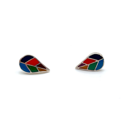 Inlay Leaf Stud Earring Peruvian Silver
