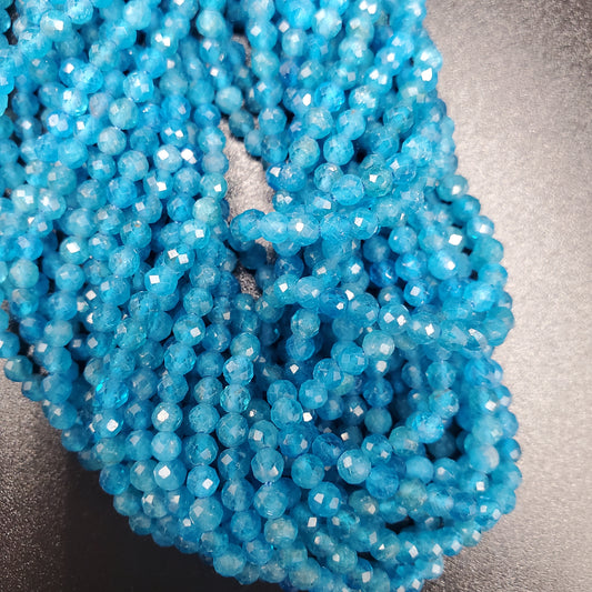 3mm A-Grade Apatite Round Faceted Bead Strand.