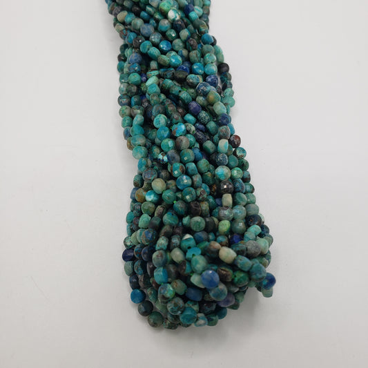3mm Azurite Malachite Faceted Coin Bead Strand.