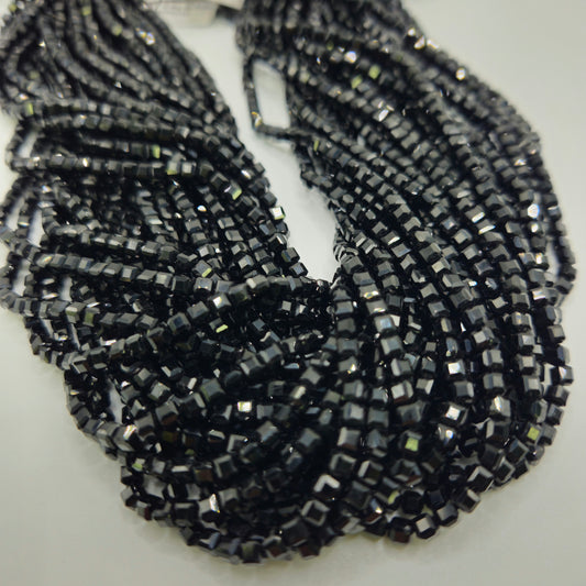 3mm Black Spinel Cube Bead Strand.