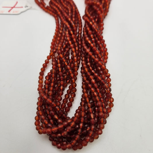3mm Carnelian Round Faceted Bead Strand.