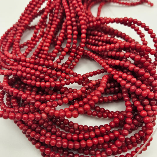 3mm Dyed Red Coral Bead Strand.