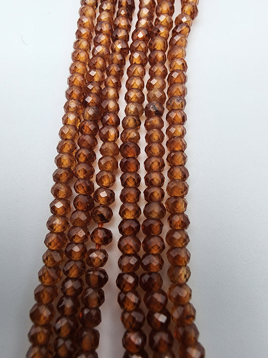 3mm Faceted Hessonite Garnet Bead Strand.
