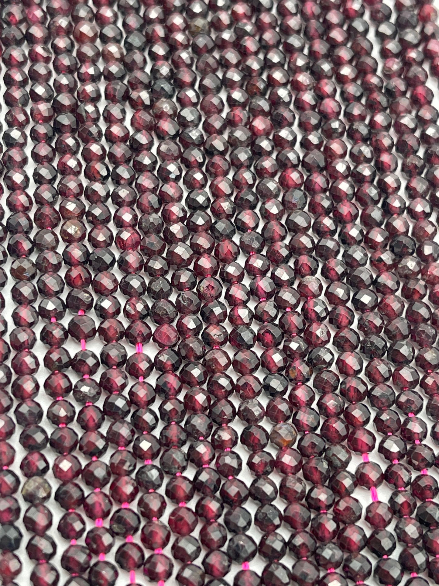 3mm Garnet Faceted Round Bead Strand.
