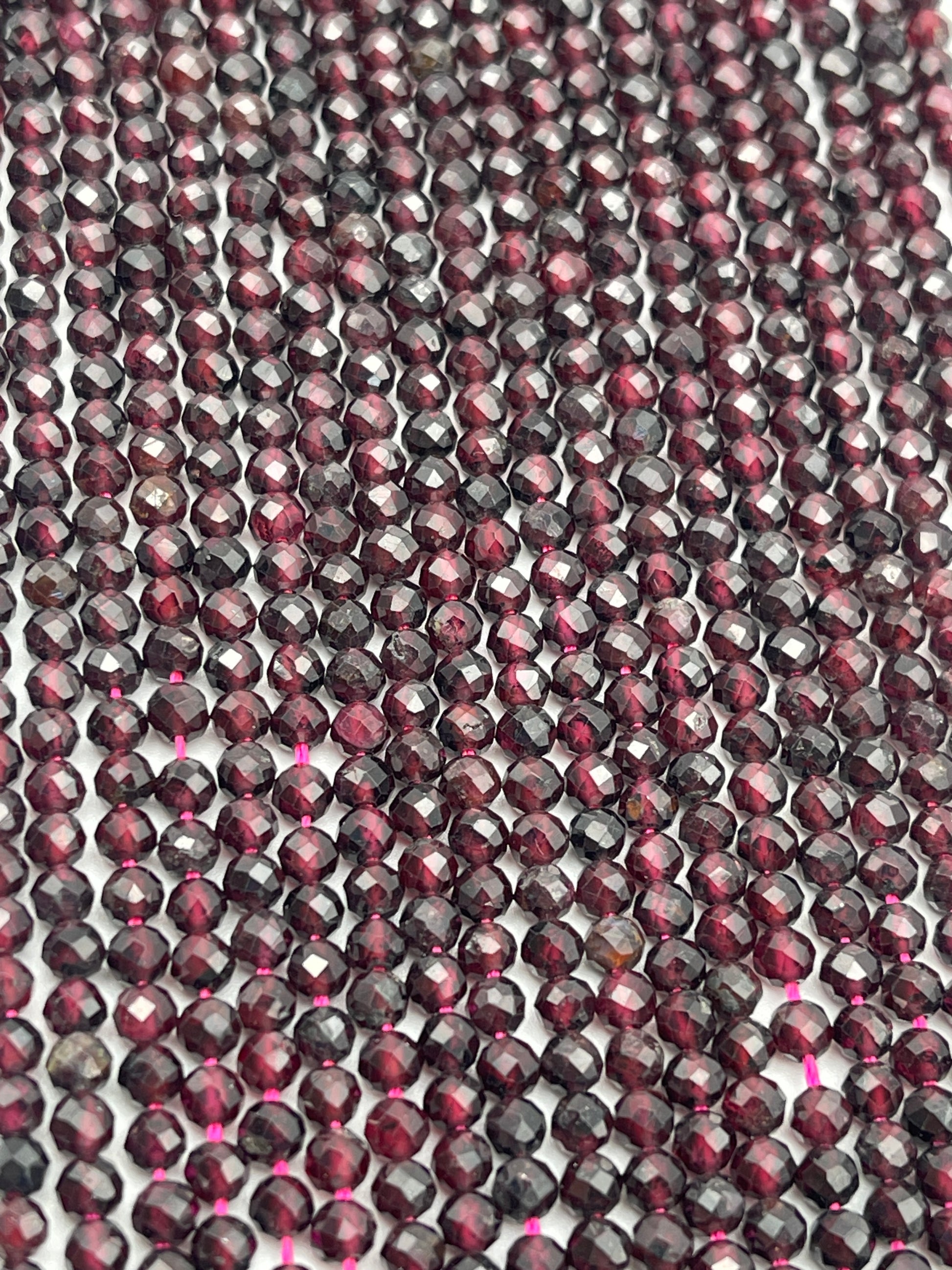 3mm Garnet Faceted Round Bead Strand.