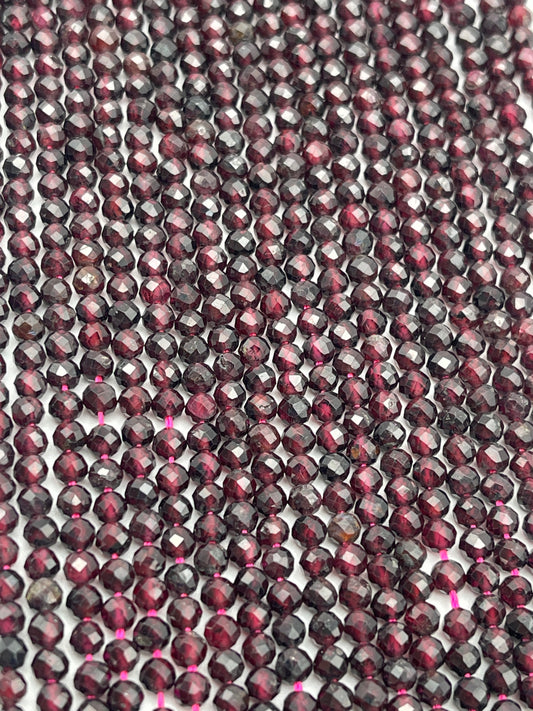 3mm Garnet Faceted Round Bead Strand.