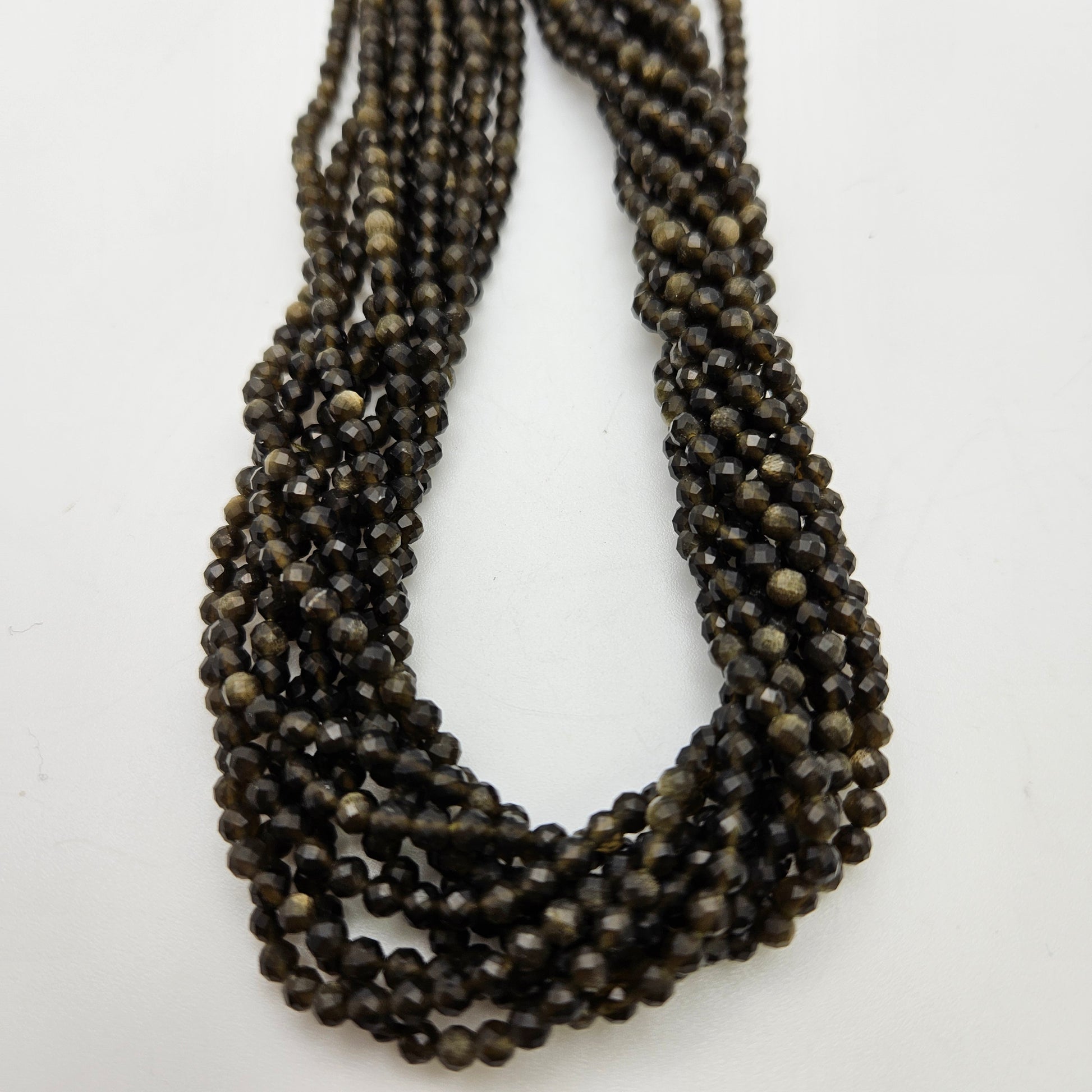 3mm Golden Obsidian Round Faceted Bead Strand.