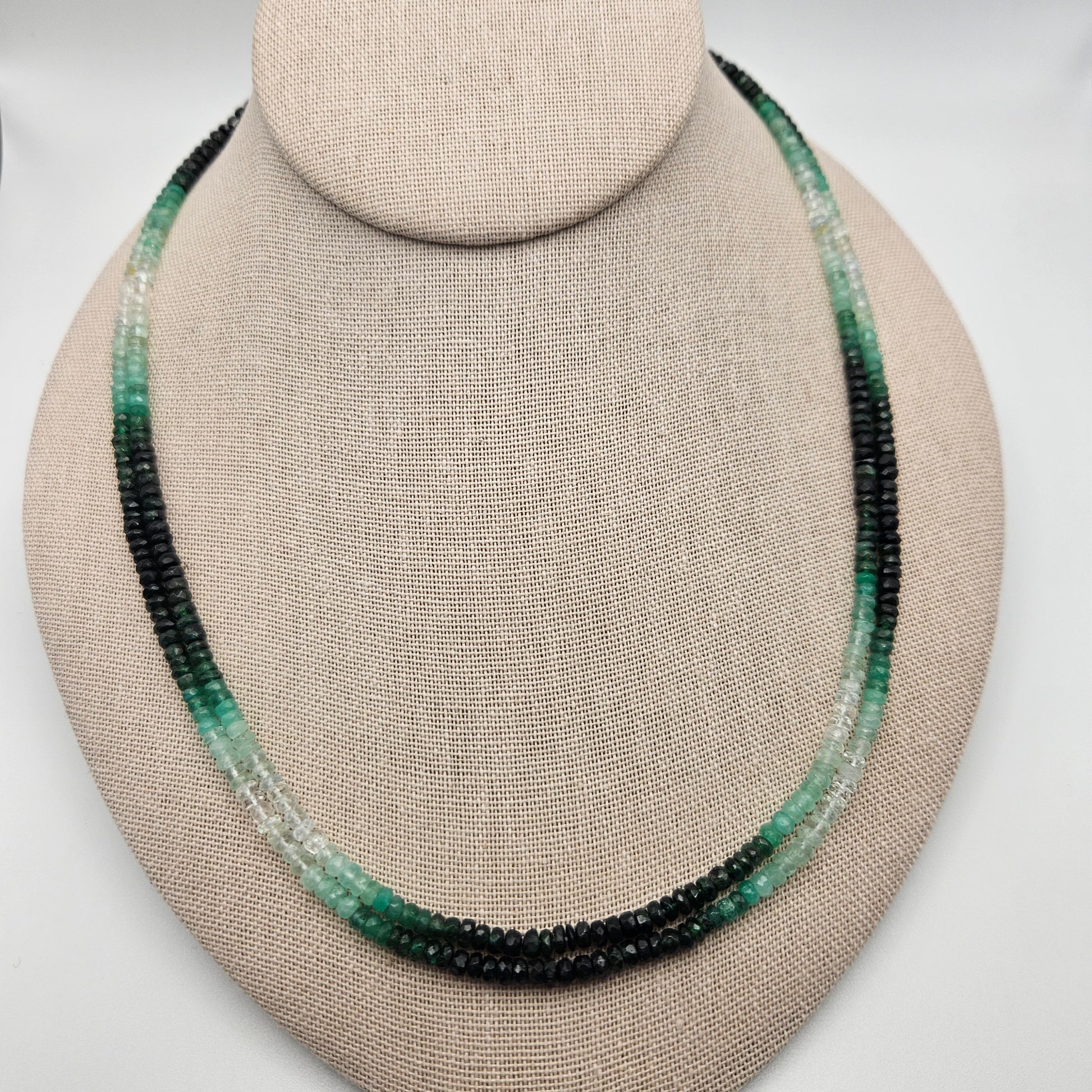 3mm Ombre Emerald Faceted Bead Strand.