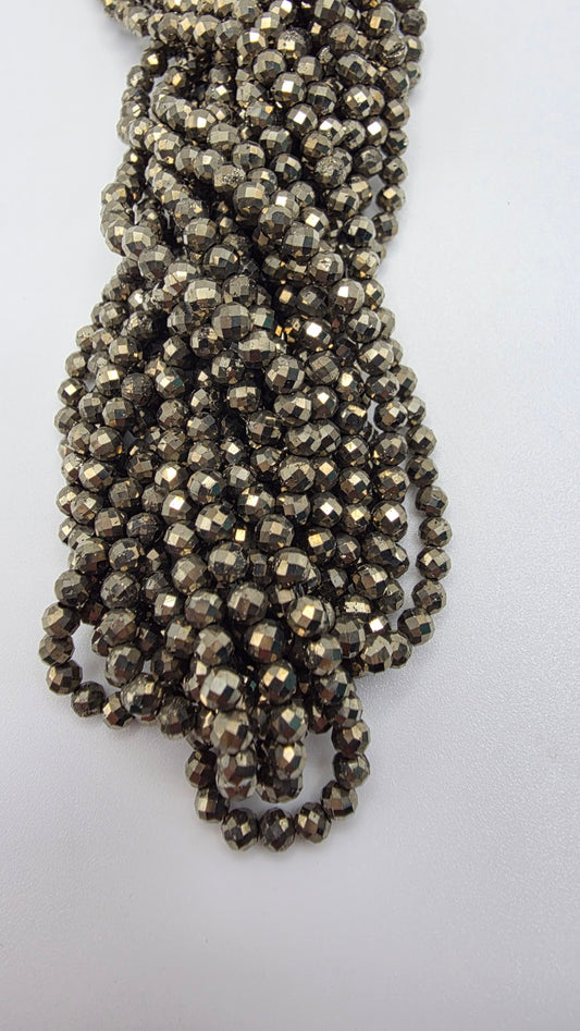 3mm pyrite faceted bead strand.