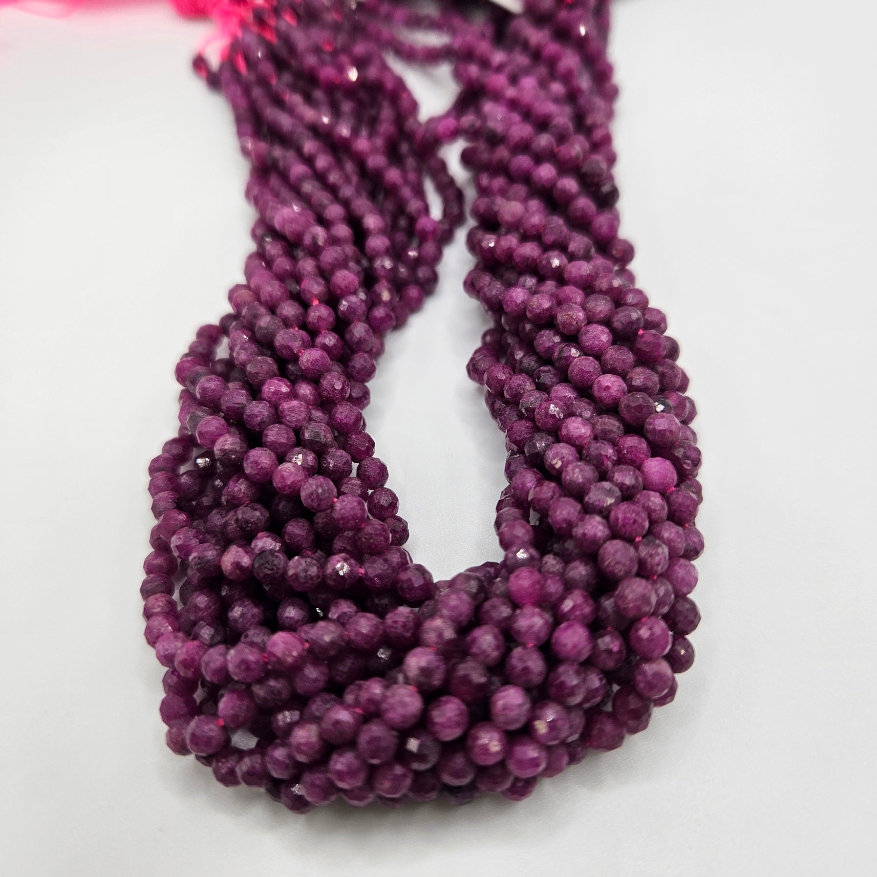 3mm Ruby Corundom Faceted Bead Strand.