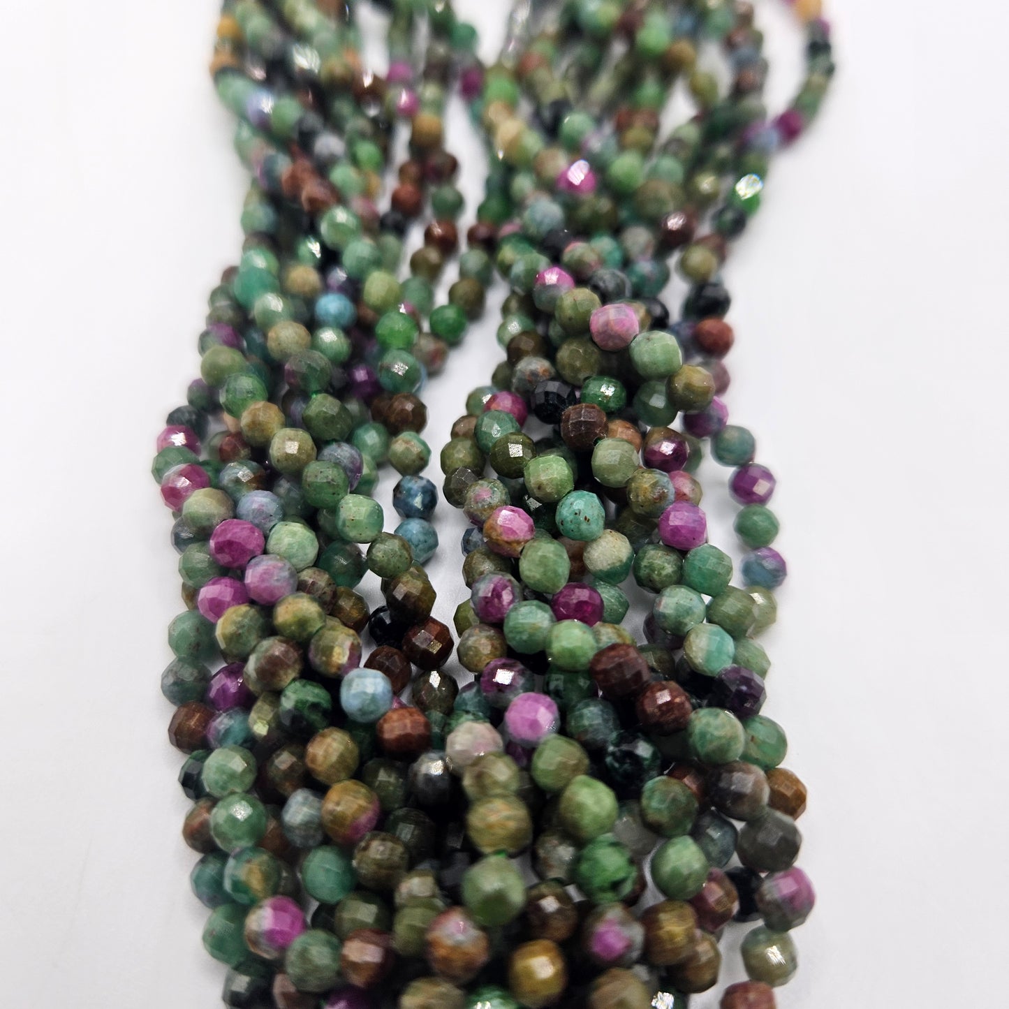 3mm Ruby Fuchsite Faceted Round Bead Strand.