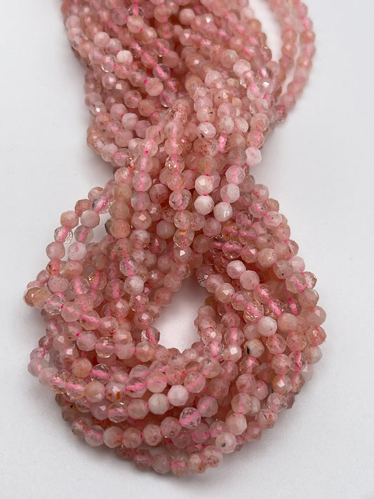 3mm Strawberry Quartz faceted Bead Strand.