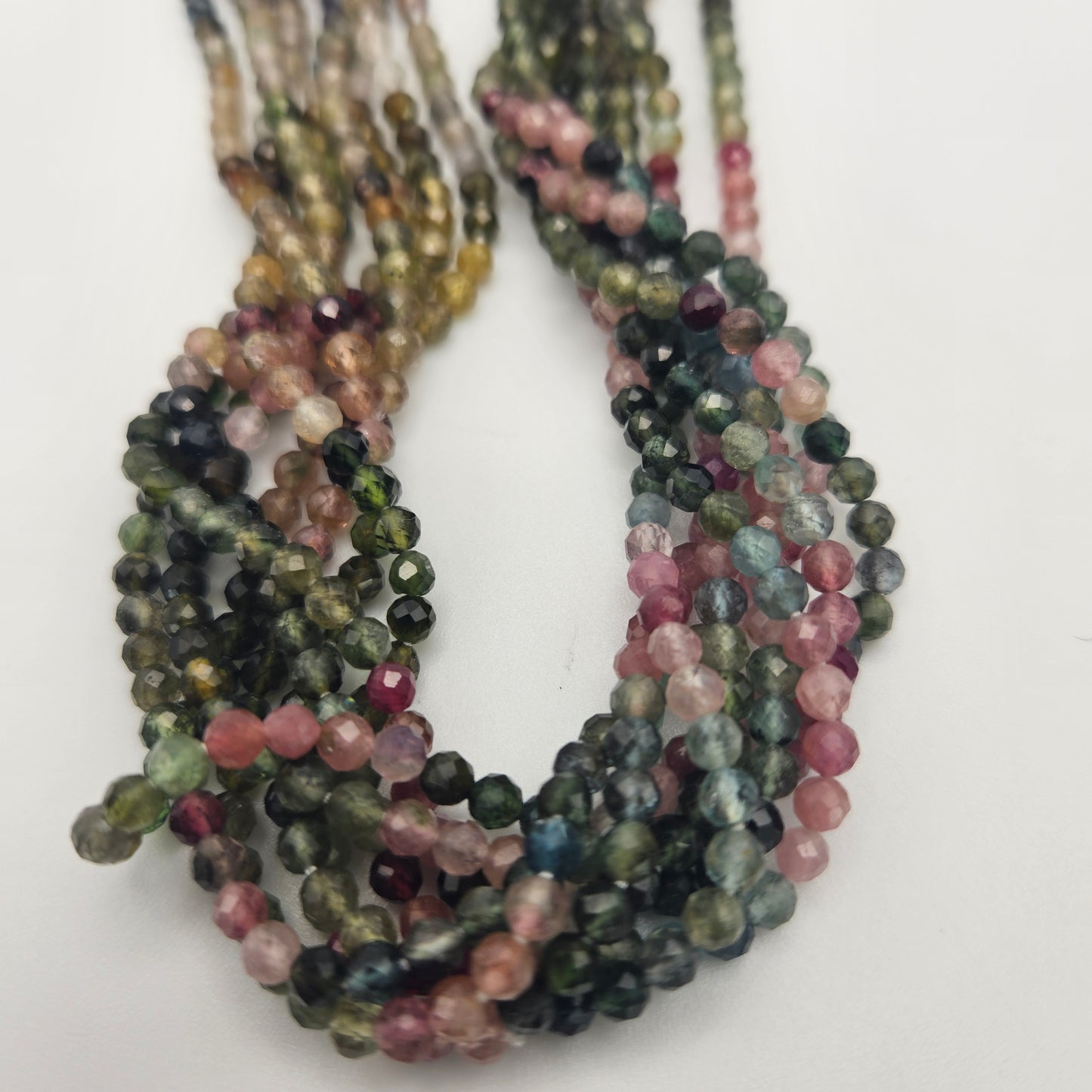 3mm Watermelon Tourmaline Faceted Round Bead Strand.