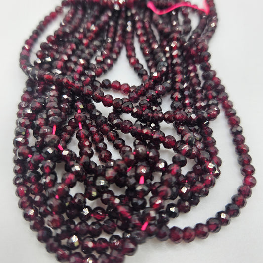 3x4mm Garnet Faceted Rondelle Bead Strand.