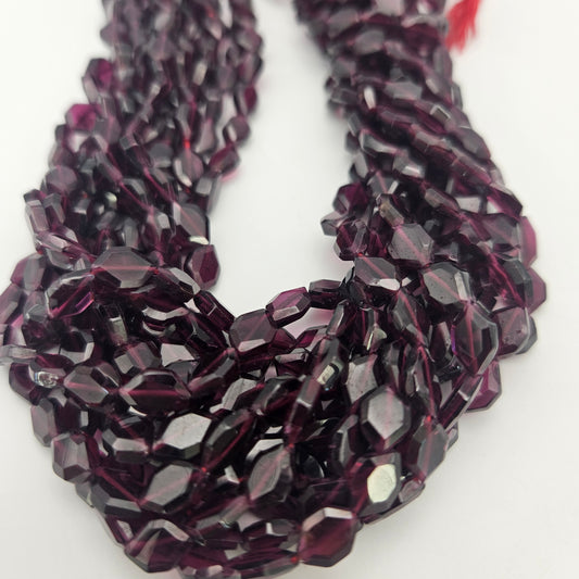 3x8mm Faceted Garnet Hexagon Bead Strand.